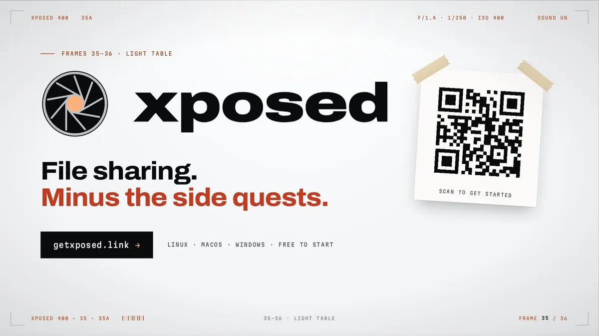 The xposed film’s end card: File sharing. Minus the side quests.